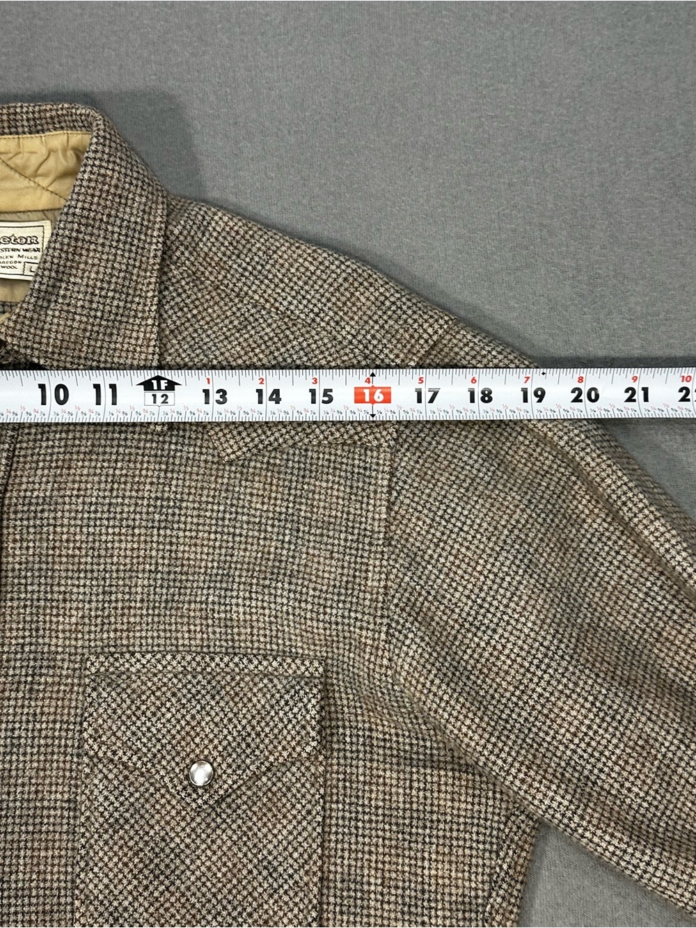 Vintage Pendleton Shirt Mens L Wool Western Snap Brown Tweed Shacket USA Style - Picture 10 of 15